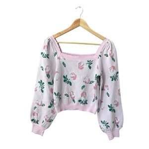 Willow & Wind Rose Print Puff Sleeve Sweater